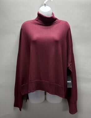 MSK Burgundy Turtleneck Sweater Overlay Dress Cover Up Size Large NWT